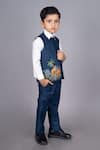 Buy_Little Brats_Blue Cotton Blend Embellished Beads Cheetah Threadwork Waistcoat Pant Set _Online_at_Aza_Fashions