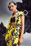 Shop_Maison Blu_Yellow Silk Printed Flora Shawl Collar Geometric Blazer With Skirt Set _Online_at_Aza_Fashions