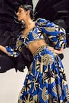 Buy_Maison Blu_Blue Silk Printed Abstract Sweetheart Crop Top With Flared Skirt _Online_at_Aza_Fashions