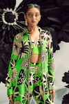 Maison Blu_Green Georgette Printed Abstract Sweetheart Geometric Jacket With Pant Set _Online_at_Aza_Fashions