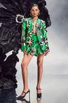 Buy_Maison Blu_Emerald Green Silk Printed Abstract Shawl Collar Geometric Blazer With Shorts _at_Aza_Fashions