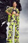 Buy_Maison Blu_Green Crepe Printed Abstract Collar Rick Rack Studded Sheer Shirt With Pant _at_Aza_Fashions