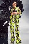 Shop_Maison Blu_Green Crepe Printed Abstract Collar Rick Rack Studded Sheer Shirt With Pant _Online_at_Aza_Fashions