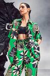 Buy_Maison Blu_Emerald Green Crepe Printed Abstract Collar Rick Rack Studded Shirt With Pant _Online_at_Aza_Fashions