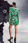 Shop_Maison Blu_Emerald Green Silk Printed Abstract V-neck Rick Rack Studded Jacket With Skirt _at_Aza_Fashions