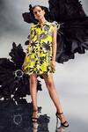 Shop_Maison Blu_Yellow Silk Printed Abstract Collar Short Cargo Dress _Online_at_Aza_Fashions