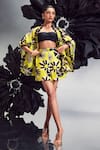 Buy_Maison Blu_Yellow Sheer Silk Printed Abstract Open Front Studded Cape With Shorts _Online_at_Aza_Fashions