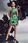 Buy_Maison Blu_Emerald Green Silk Printed Abstract Round Rick Rack Studded Mini Dress _at_Aza_Fashions