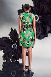 Shop_Maison Blu_Emerald Green Silk Printed Abstract Round Rick Rack Studded Mini Dress _at_Aza_Fashions