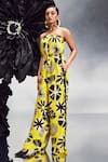 Maison Blu_Yellow Crepe Printed Abstract Straight Rick Rack Studded Tube Jumpsuit _Online_at_Aza_Fashions