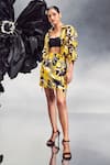 Buy_Maison Blu_Yellow Sheer Silk Printed Abstract Collar Cropped Jacket With Cargo Skirt _at_Aza_Fashions