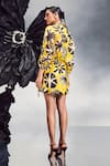 Shop_Maison Blu_Yellow Sheer Silk Printed Abstract Collar Cropped Jacket With Cargo Skirt _at_Aza_Fashions