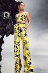 Buy_Maison Blu_Yellow Crepe Printed Abstract Square Cropped Top With Pant Set _at_Aza_Fashions