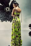 Shop_Maison Blu_Green Crepe Printed Abstract Sweetheart Metal Studded Bustier With Sharara _at_Aza_Fashions