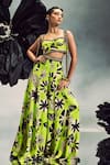 Buy_Maison Blu_Green Crepe Printed Abstract Sweetheart Metal Studded Bustier With Sharara _Online_at_Aza_Fashions