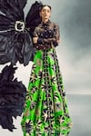 Buy_Maison Blu_Green Sheer Silk Printed Abstract Collar Rick Rack Studded Lehenga With Shirt _at_Aza_Fashions