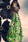 Shop_Maison Blu_Green Sheer Silk Printed Abstract Collar Rick Rack Studded Lehenga With Shirt _at_Aza_Fashions