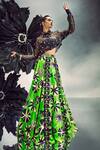 Maison Blu_Green Sheer Silk Printed Abstract Collar Rick Rack Studded Lehenga With Shirt _Online_at_Aza_Fashions