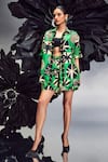 Maison Blu_Emerald Green Silk Printed Abstract Collar Rick Rack Studded Shirt With Shorts _Online_at_Aza_Fashions