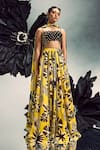 Buy_Maison Blu_Yellow Georgette Printed Abstract Cutout Sequin Studded Lehenga With Bustier _at_Aza_Fashions