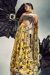 Maison Blu_Yellow Georgette Printed Abstract Cutout Sequin Studded Lehenga With Bustier _Online_at_Aza_Fashions