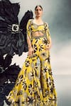 Buy_Maison Blu_Yellow Georgette Printed Abstract Sweetheart Cape With Gharara Set _at_Aza_Fashions