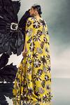 Shop_Maison Blu_Yellow Georgette Printed Abstract Sweetheart Cape With Gharara Set _at_Aza_Fashions