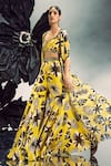 Maison Blu_Yellow Georgette Printed Abstract Sweetheart Cape With Gharara Set _Online_at_Aza_Fashions