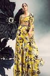 Buy_Maison Blu_Yellow Georgette Printed Abstract Sweetheart Cape With Gharara Set _Online_at_Aza_Fashions