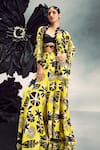 Buy_Maison Blu_Yellow Sheer Silk Printed Abstract Open Front Short Cape With Sharara Set _at_Aza_Fashions