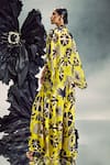 Shop_Maison Blu_Yellow Sheer Silk Printed Abstract Open Front Short Cape With Sharara Set _at_Aza_Fashions