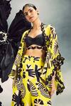 Maison Blu_Yellow Sheer Silk Printed Abstract Open Front Short Cape With Sharara Set _Online_at_Aza_Fashions