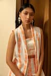 Shop_MUVAZO_Orange Cotton Moss Jacquard Hand Embroidered Mirror Amber Sheesha Luxe Shrug 