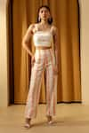 Buy_MUVAZO_Orange Cotton Moss Jacquard Hand Embroidered Mirror Amber Sheesha Luxe Pant _at_Aza_Fashions