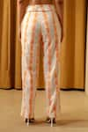 Shop_MUVAZO_Orange Cotton Moss Jacquard Hand Embroidered Mirror Amber Sheesha Luxe Pant _at_Aza_Fashions