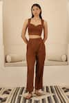 Buy_MUVAZO_Brown Banana Crepe Pleated Pant _at_Aza_Fashions