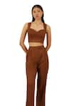 MUVAZO_Brown Banana Crepe Pleated Pant _Online_at_Aza_Fashions