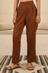 Buy_MUVAZO_Brown Banana Crepe Pleated Pant _Online_at_Aza_Fashions