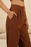 MUVAZO_Brown Banana Crepe Pleated Pant _at_Aza_Fashions