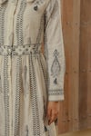 MUVAZO_White Cotton Dobby Hand Embroidered Mirror Sailor Boteh Print A-line Dress _at_Aza_Fashions