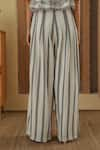 Shop_MUVAZO_White Cotton Dobby Printed Chevron Pleated Pant _at_Aza_Fashions