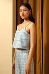 Shop_MUVAZO_Sky Blue Tank Top Banana Crepe Hand Embroidered Beads V-neck Belle With Pant _Online_at_Aza_Fashions