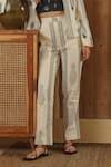 MUVAZO_White Cotton Dobby Hand Embroidered Mirror Top Boteh Print Jacket Pant Set _Online_at_Aza_Fashions