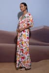 Buy_Pop Sugar_Multi Color 100% Cotton Printed Bird Plunge V Opulent Leaf Maxi Dress _at_Aza_Fashions