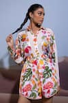 Shop_Pop Sugar_Multi Color 100% Cotton Printed Floral Collared Button Down Shirt And Shorts Set _at_Aza_Fashions