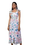 Pop Sugar_Multi Color 100% Cotton Printed Blooming Ethereal Blossom Tie-up Shoulder Dress _Online_at_Aza_Fashions