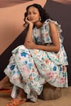 Buy_Pop Sugar_Multi Color 100% Cotton Printed Blooming Garden Ethereal Blossom Layered Dress _Online_at_Aza_Fashions