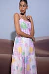 Pop Sugar_Multi Color 100% Cotton Printed Patches Straight Paradise Dream Tiered Dress _Online_at_Aza_Fashions