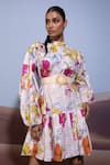 Shop_Pop Sugar_Multi Color 100% Cotton Printed Bloom High Neck Regal Plaid Dress _Online_at_Aza_Fashions