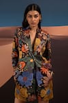 Buy_Pop Sugar_Multi Color Satin Floral Notched Lapel Opulent Garden Jacket And Shorts Set _Online_at_Aza_Fashions